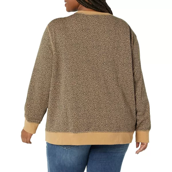 Amazon Essentials Womens Fleece Crewneck Sweatshirt Available in Plus SizeCamel Cheetah