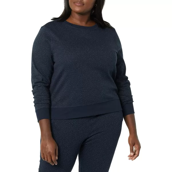 Amazon Essentials Womens Fleece Crewneck Sweatshirt Available in Plus SizeNavy Cheetah