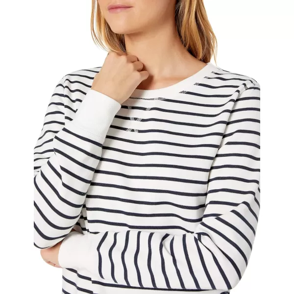 Amazon Essentials Womens Fleece Crewneck Sweatshirt Available in Plus SizeWhiteNavy Stripe