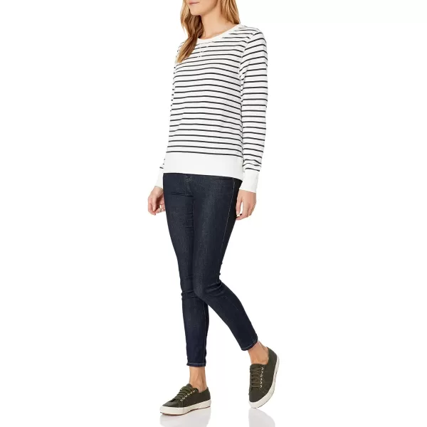 Amazon Essentials Womens Fleece Crewneck Sweatshirt Available in Plus SizeWhiteNavy Stripe