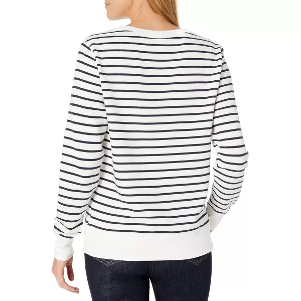 Amazon Essentials Womens Fleece Crewneck Sweatshirt Available in Plus SizeWhiteNavy Stripe