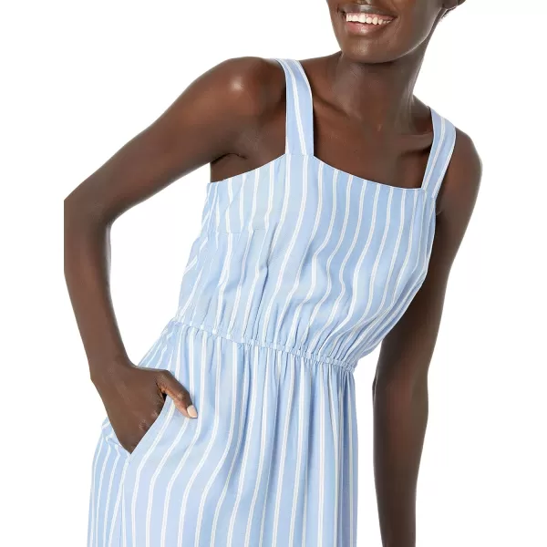 Amazon Essentials Womens Fluid Twill Tiered Fit and Flare DressBlueWhite French Stripe