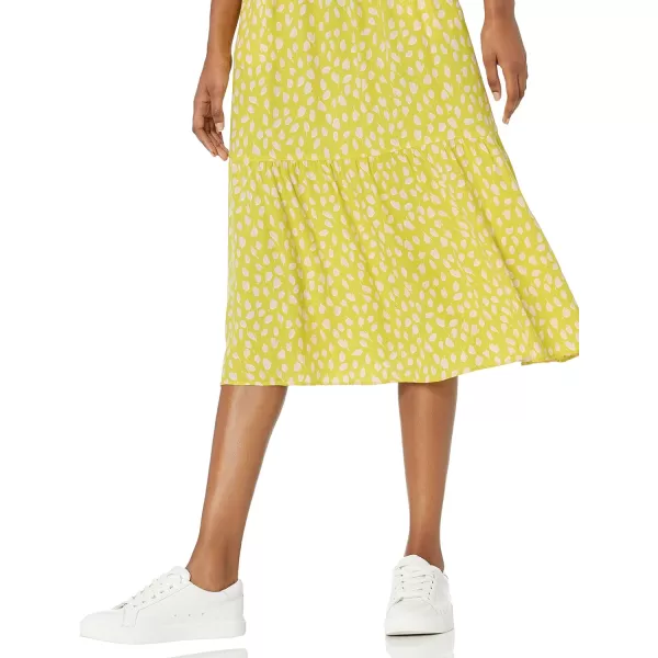 Amazon Essentials Womens Fluid Twill Tiered Fit and Flare DressYellowPink Petal Print