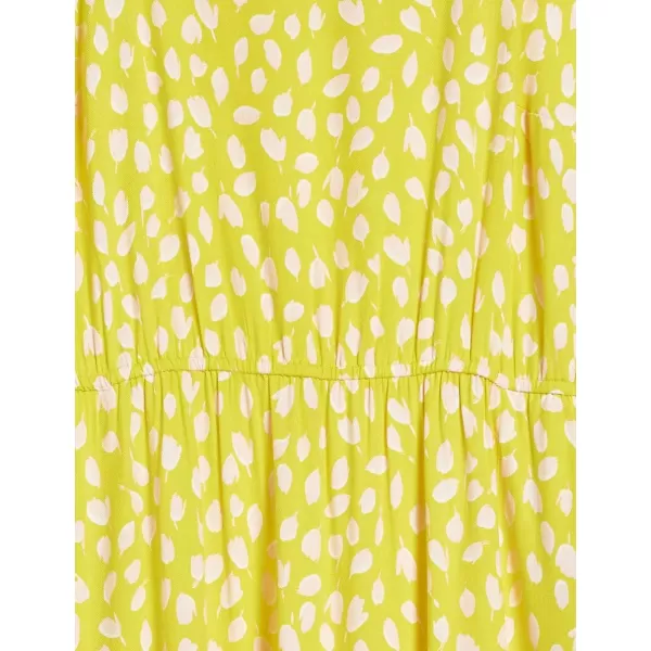 Amazon Essentials Womens Fluid Twill Tiered Fit and Flare DressYellowPink Petal Print