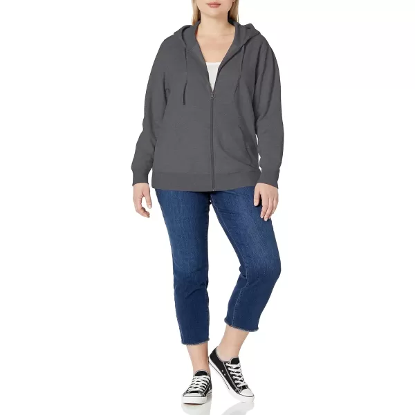 Amazon Essentials Womens French Terry Fleece FullZip Hoodie Available in Plus SizeDark Grey Heather