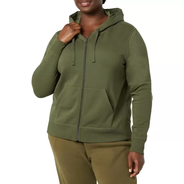 Amazon Essentials Womens French Terry Fleece FullZip Hoodie Available in Plus SizeDark Olive