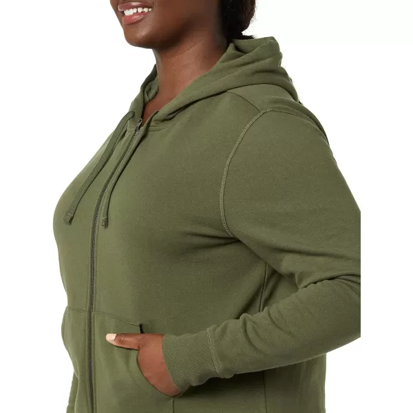 Amazon Essentials Womens French Terry Fleece FullZip Hoodie Available in Plus SizeDark Olive