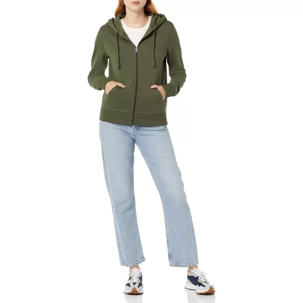 Amazon Essentials Womens French Terry Fleece FullZip Hoodie Available in Plus SizeDark Olive