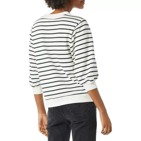 Amazon Essentials Womens French Terry Fleece Sleeve Detail Crewneck SweatshirtBlack White Stripe