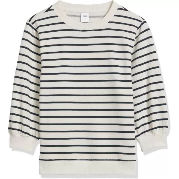 Amazon Essentials Womens French Terry Fleece Sleeve Detail Crewneck SweatshirtBlack White Stripe