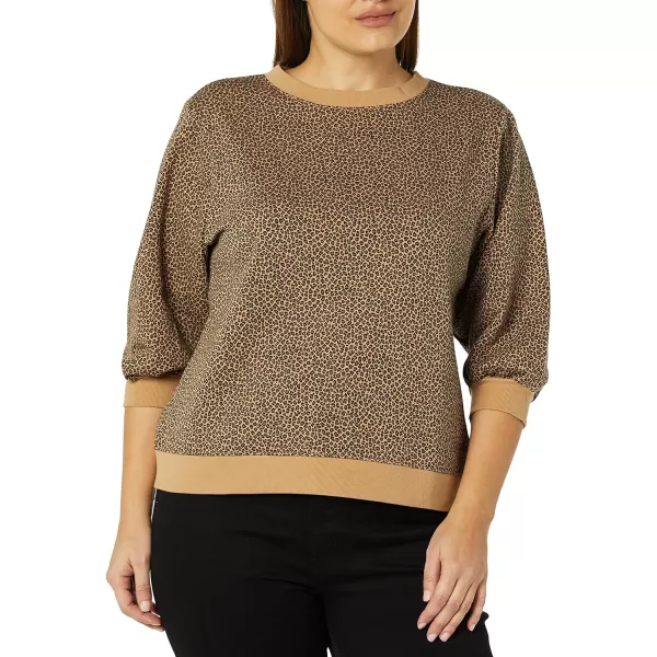 Amazon Essentials Womens French Terry Fleece Sleeve Detail Crewneck SweatshirtCamel Cheetah