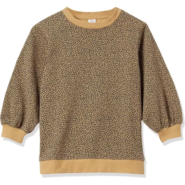 Amazon Essentials Womens French Terry Fleece Sleeve Detail Crewneck SweatshirtCamel Cheetah