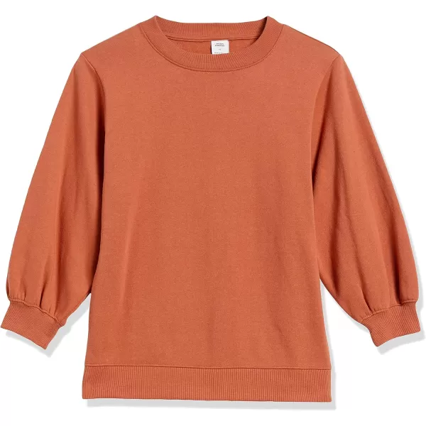 Amazon Essentials Womens French Terry Fleece Sleeve Detail Crewneck SweatshirtCaramel