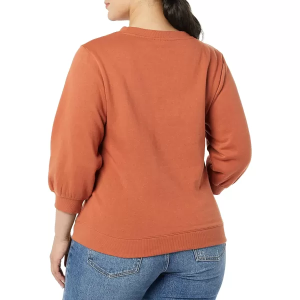 Amazon Essentials Womens French Terry Fleece Sleeve Detail Crewneck SweatshirtCaramel