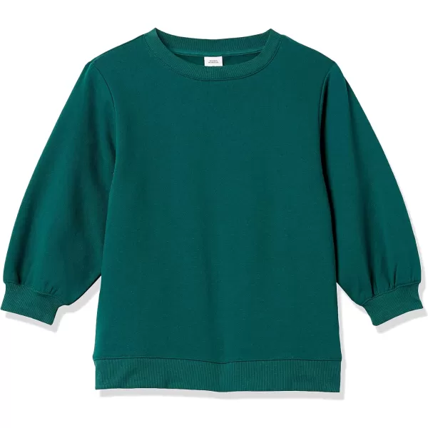 Amazon Essentials Womens French Terry Fleece Sleeve Detail Crewneck SweatshirtDark Green