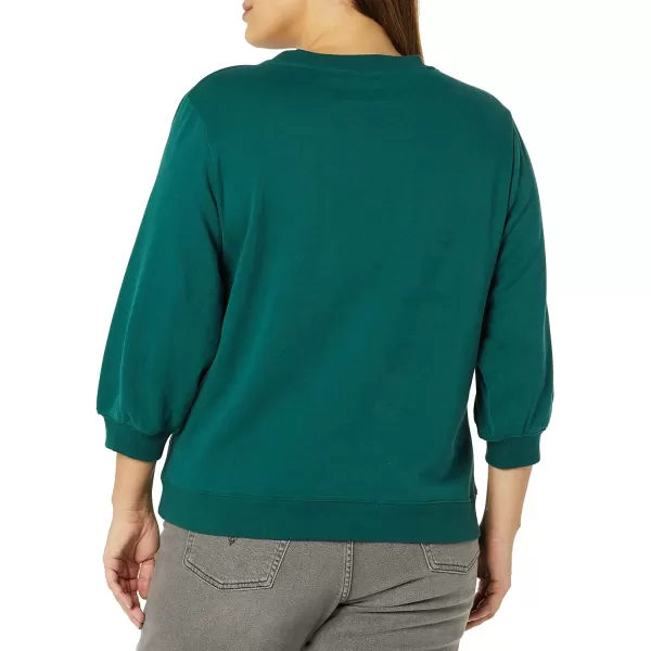 Amazon Essentials Womens French Terry Fleece Sleeve Detail Crewneck SweatshirtDark Green