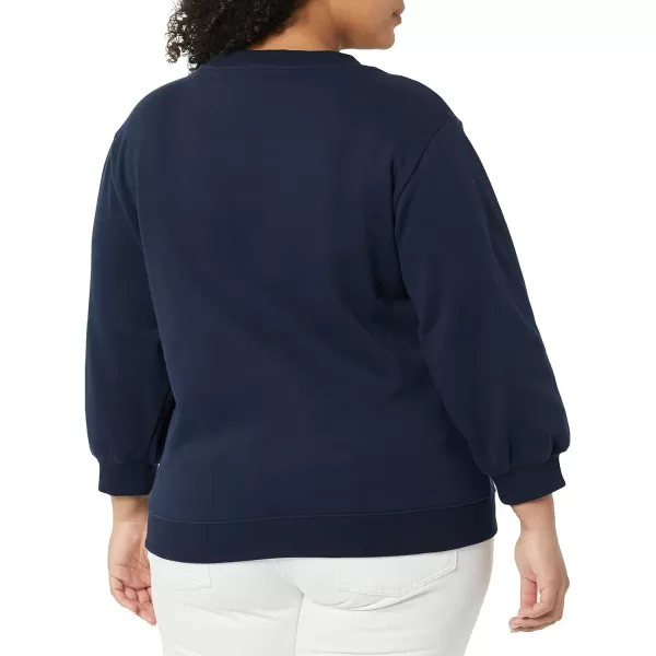 Amazon Essentials Womens French Terry Fleece Sleeve Detail Crewneck SweatshirtNavy