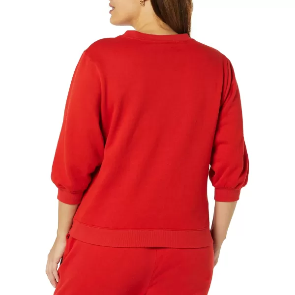 Amazon Essentials Womens French Terry Fleece Sleeve Detail Crewneck SweatshirtRed