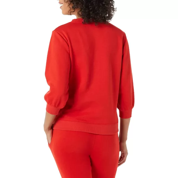 Amazon Essentials Womens French Terry Fleece Sleeve Detail Crewneck SweatshirtRed