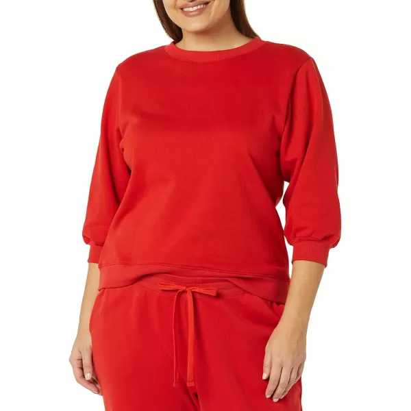 Amazon Essentials Womens French Terry Fleece Sleeve Detail Crewneck SweatshirtRed