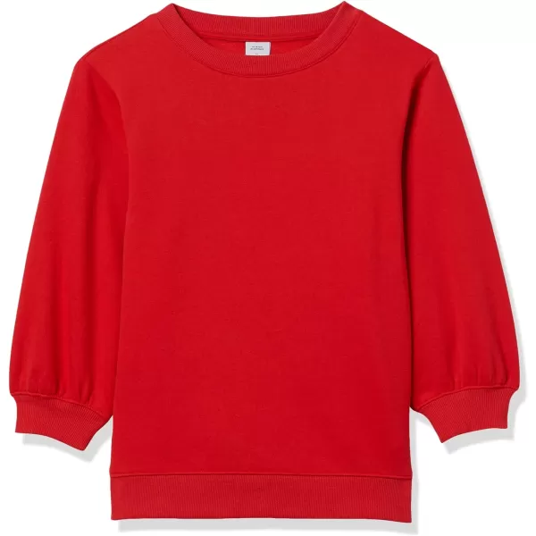 Amazon Essentials Womens French Terry Fleece Sleeve Detail Crewneck SweatshirtRed