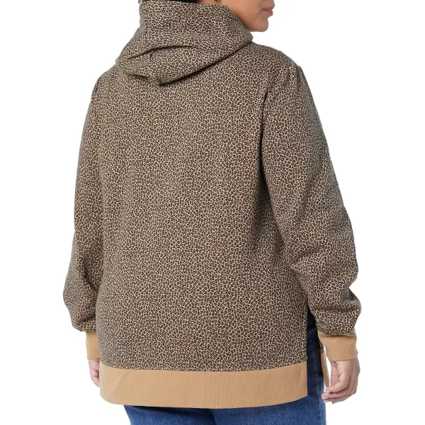 Amazon Essentials Womens French Terry Hooded Tunic SweatshirtCamel Cheetah