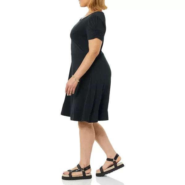 Amazon Essentials Womens Gathered Short Sleeve Crew Neck Aline Dress Available in Plus SizeBlack