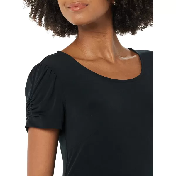 Amazon Essentials Womens Gathered Short Sleeve Crew Neck Aline Dress Available in Plus SizeBlack