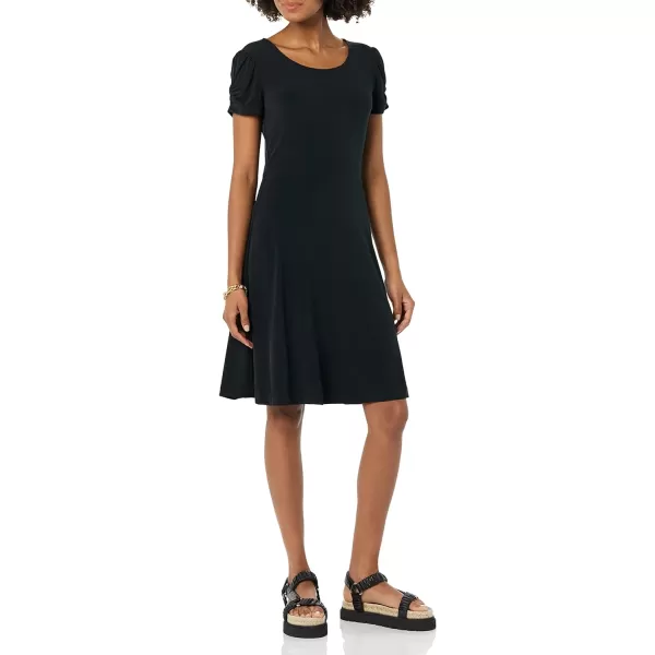 Amazon Essentials Womens Gathered Short Sleeve Crew Neck Aline Dress Available in Plus SizeBlack