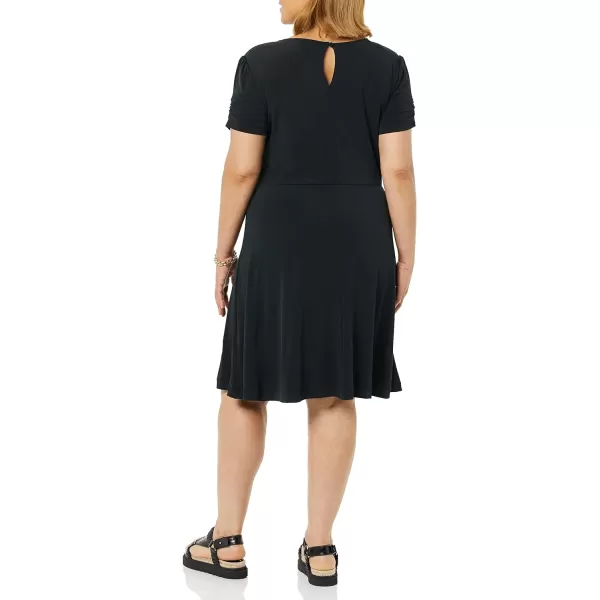 Amazon Essentials Womens Gathered Short Sleeve Crew Neck Aline Dress Available in Plus SizeBlack