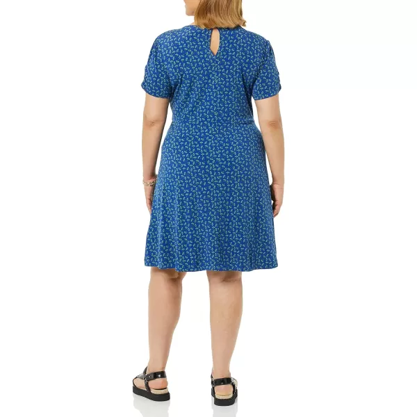 Amazon Essentials Womens Gathered Short Sleeve Crew Neck Aline Dress Available in Plus SizeBright Blue Floral