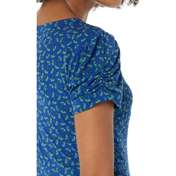 Amazon Essentials Womens Gathered Short Sleeve Crew Neck Aline Dress Available in Plus SizeBright Blue Floral