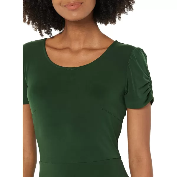 Amazon Essentials Womens Gathered Short Sleeve Crew Neck Aline Dress Available in Plus SizeDark Green