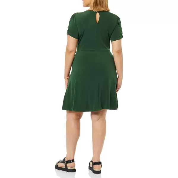 Amazon Essentials Womens Gathered Short Sleeve Crew Neck Aline Dress Available in Plus SizeDark Green