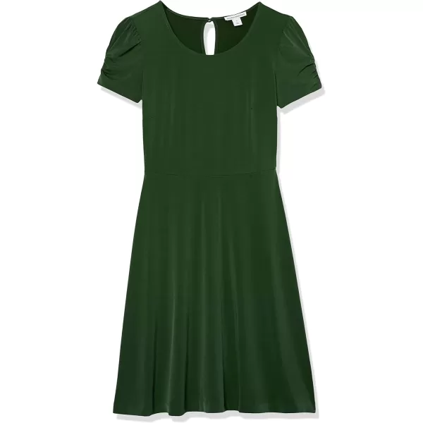 Amazon Essentials Womens Gathered Short Sleeve Crew Neck Aline Dress Available in Plus SizeDark Green