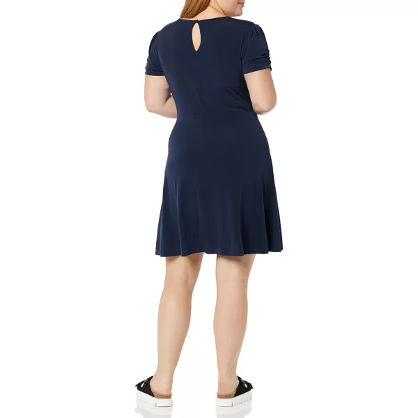 Amazon Essentials Womens Gathered Short Sleeve Crew Neck Aline Dress Available in Plus SizeNavy