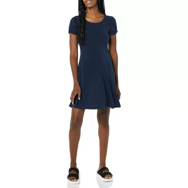 Amazon Essentials Womens Gathered Short Sleeve Crew Neck Aline Dress Available in Plus SizeNavy