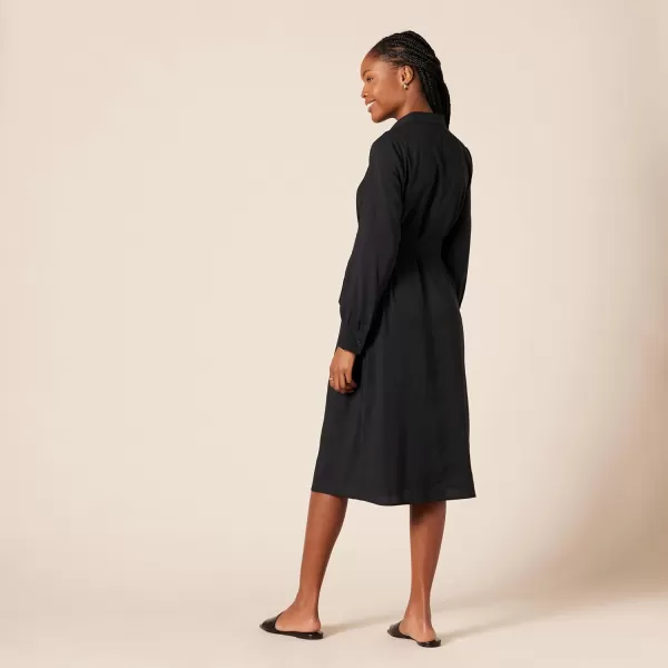 Amazon Essentials Womens Georgette Long Sleeve Midi Length Shirt DressBlack