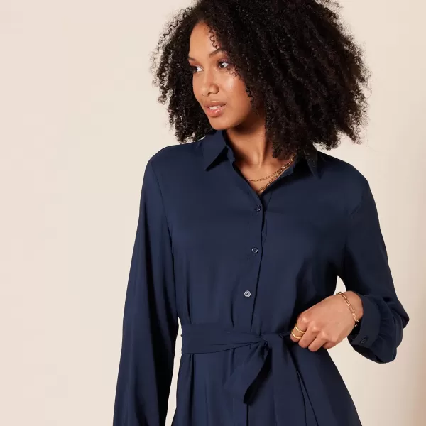 Amazon Essentials Womens Georgette Long Sleeve Midi Length Shirt DressNavy