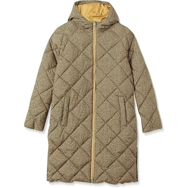 Amazon Essentials Womens Heavyweight Diamond Quilted Knee Length Puffer CoatCamel Cheetah