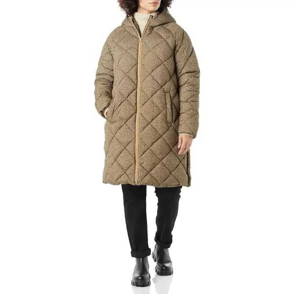 Amazon Essentials Womens Heavyweight Diamond Quilted Knee Length Puffer CoatCamel Cheetah