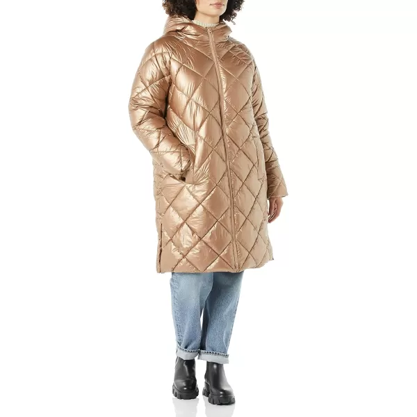 Amazon Essentials Womens Heavyweight Diamond Quilted Knee Length Puffer CoatMetallic Taupe