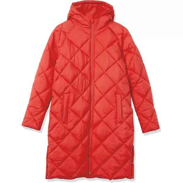 Amazon Essentials Womens Heavyweight Diamond Quilted Knee Length Puffer CoatRed