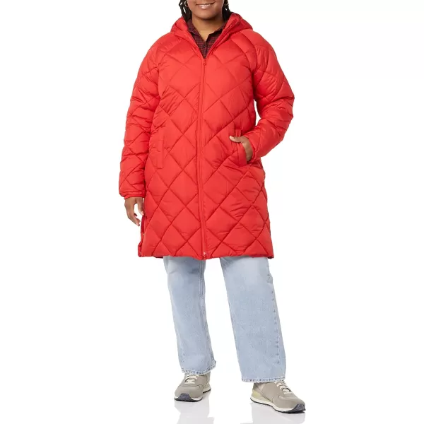 Amazon Essentials Womens Heavyweight Diamond Quilted Knee Length Puffer CoatRed