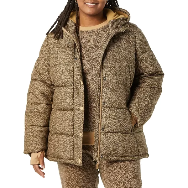 Amazon Essentials Womens Heavyweight LongSleeve Hooded Puffer Coat Available in Plus SizeCamel Cheetah