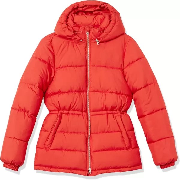 Amazon Essentials Womens Heavyweight Puffer Jacket with Drawstring WaistRed