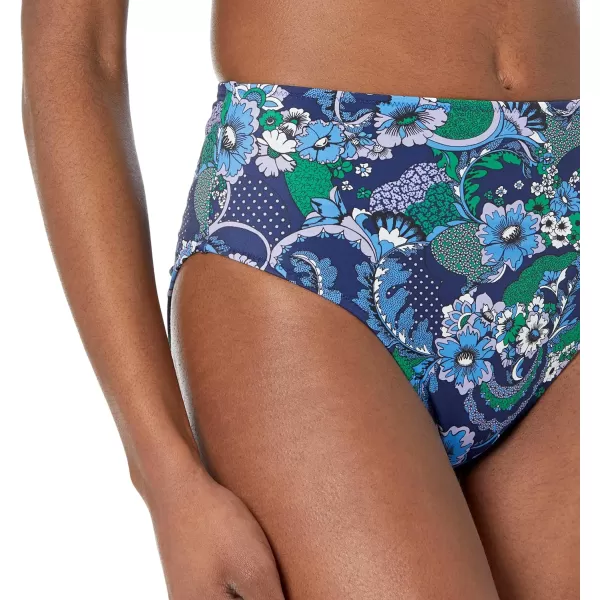 Amazon Essentials Womens High Waist High Leg Bikini BottomDeep Blue Paisley