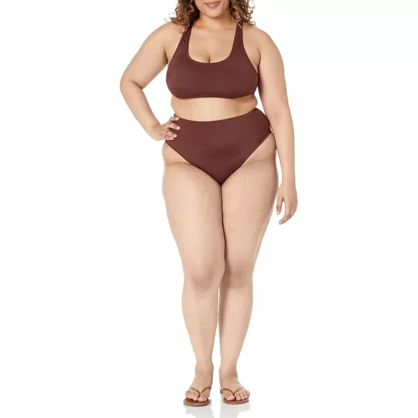 Amazon Essentials Womens High Waist High Leg Bikini BottomDeep Brown