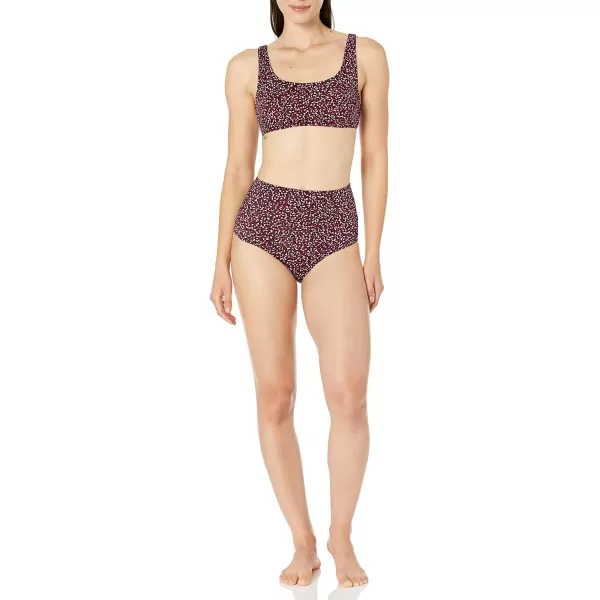 Amazon Essentials Womens High Waist Swim Bottom Available in Plus SizeBrick Red Leopard