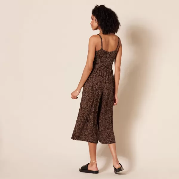 Amazon Essentials Womens Jersey Cami Cropped Wide Leg JumpsuitDark Toffee Brown Animal Print